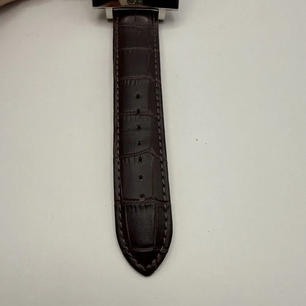 Puredial Square Legacy 1860s Style Mens Stainless Steel Watch Brown Leather Band